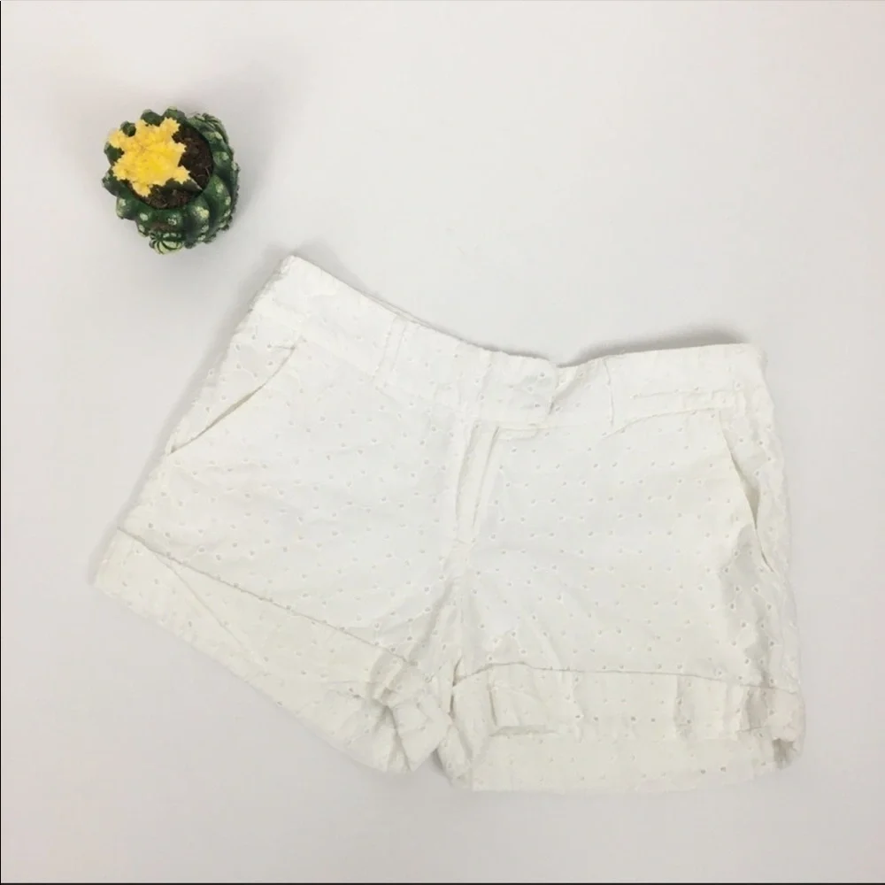 Bar III Short Size Small White Eyelet Cuffed Shorts Summer Cotton - Picture 2 of 8